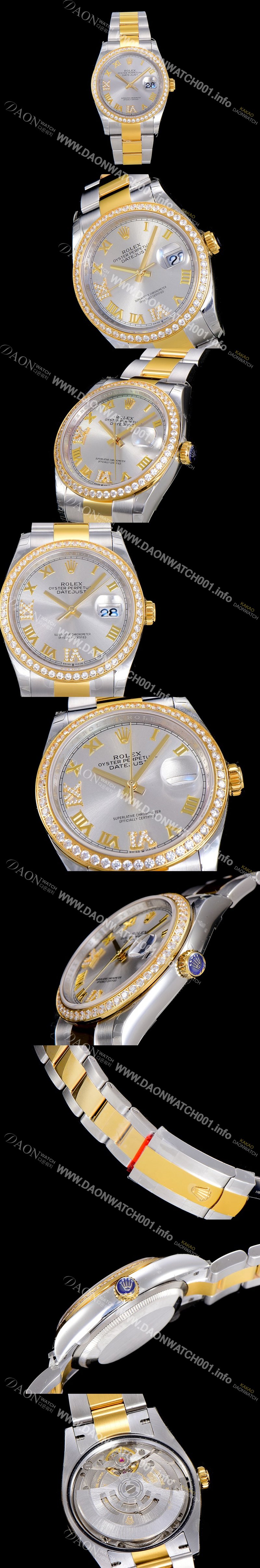 SA급 로렉스남성용 데이져스트 오토매틱 36미리 18K 옐루골드 보석/큐빅 실버다이얼 3235무브 ROL26973 xx