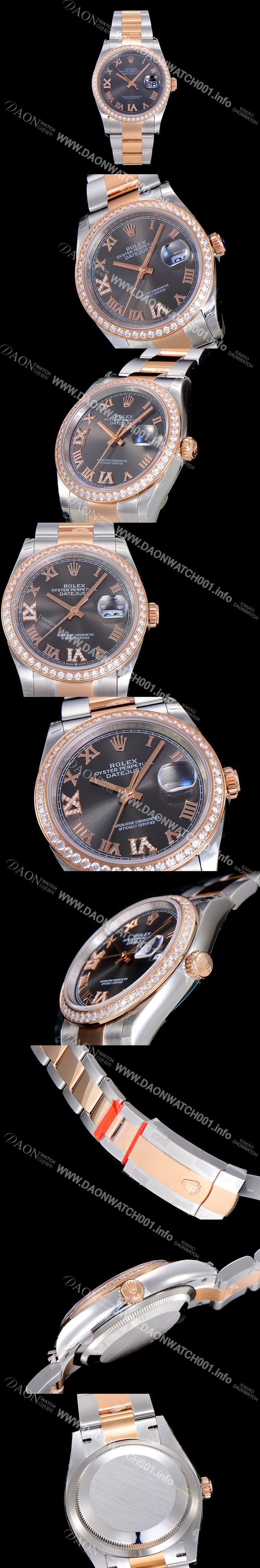 SA급 로렉스남성용 데이져스트 오토매틱 36미리 18K 로즈골드 보석/큐빅 그레이다이얼 3235무브 ROL52200 xx