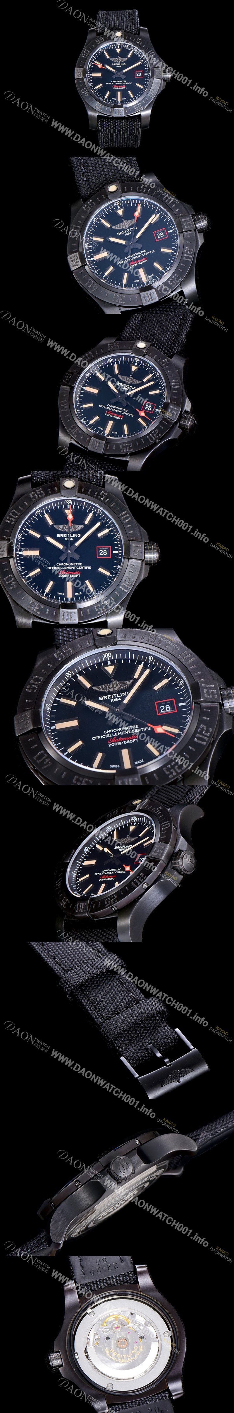 SA급 브라이틀링남성용 어벤져 블랙벌드 44MM DLCTI 오토매틱 블랙다이얼 BRE87407 xx