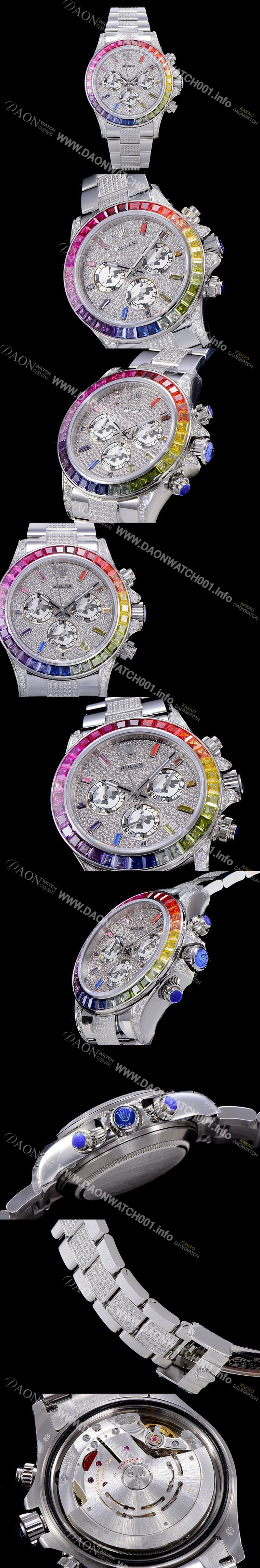 SA급 로렉스남성용 데이토나 오이스터 라인보우 와치 보석/큐빅 세팅 4130타입 무브튜닝 40mm 블랙 다이얼 ROL27036 xx