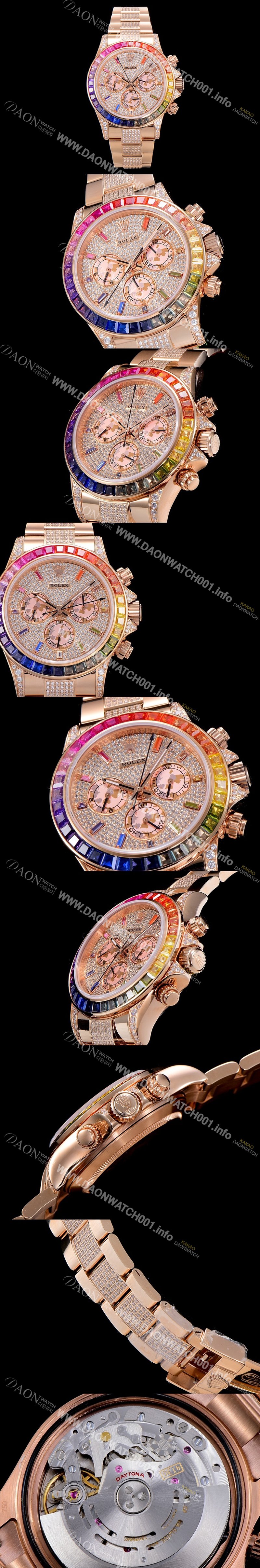 SA급 로렉스남성용 데이토나 오이스터 라인보우 와치 보석/큐빅 세팅 4130타입 무브튜닝 40mm 올금/통금 로즈골드 블랙 다이얼 ROL87026 xx