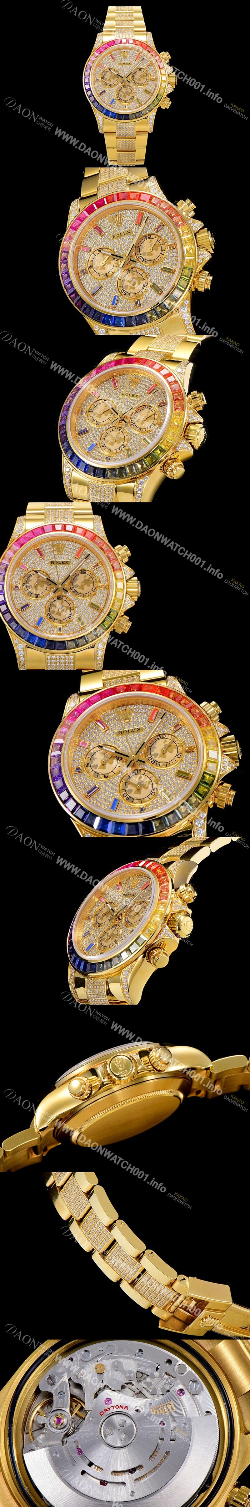 SA급 로렉스남성용 데이토나 오이스터 라인보우 와치 보석/큐빅 세팅 4130타입 무브튜닝 40mm 올금/통금 로즈골드 블랙 다이얼 ROL50490 xx