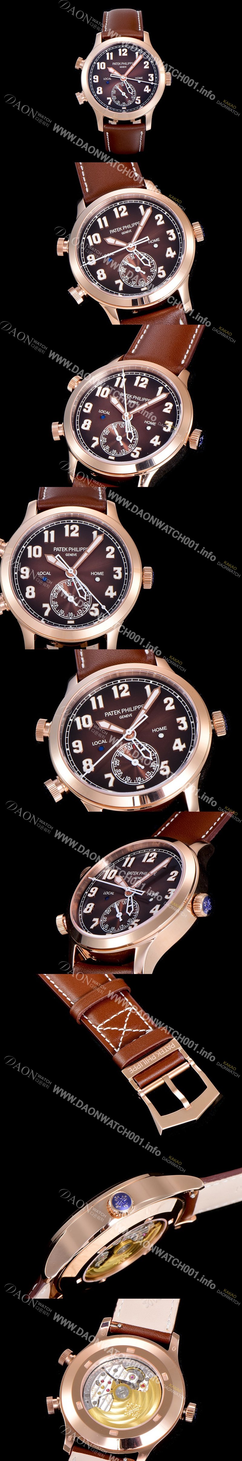 SA급 파텍필립남성용 컴플리케이션 칼라트라바 파일럿 트레블 타임 42mm 브라운다이얼 PAT34340 xx