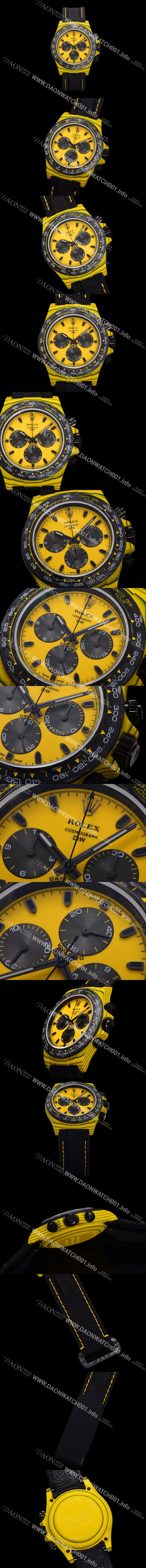 SA급 로렉스 남성용 데이토나 DIW 포지드카본 커스텀 40미리 크로노그래프 오토매틱 Cal.4130 무브먼트 옐로우 다이얼 ROL79835 xx