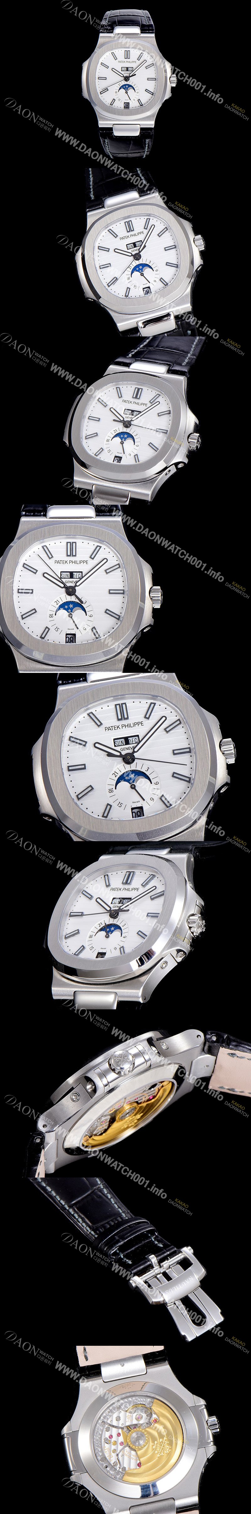 SA급 파텍필립 남성용 노틸러스 5726/1A-014 오토매틱 Cal.324 타입 40미리 문페이즈 가죽줄/밴드 화이트다이얼 PAT75447 xx
