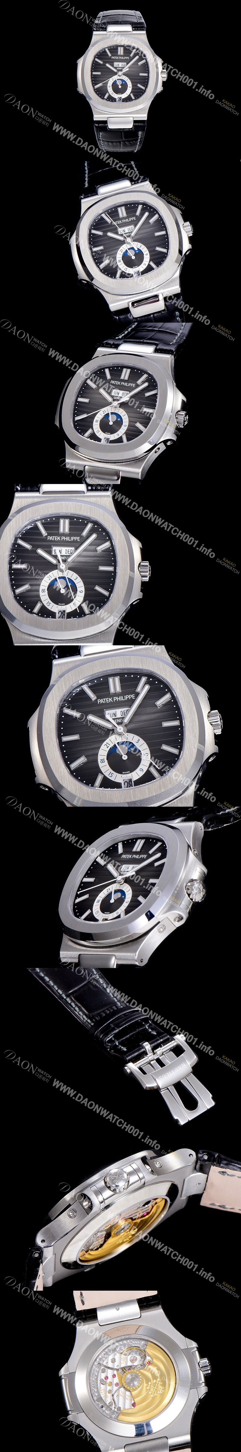 SA급 파텍필립 남성용 노틸러스 5726/1A-014 오토매틱 Cal.324 타입 40미리 문페이즈 가죽줄/밴드 블랙다이얼 PAT75438 xx