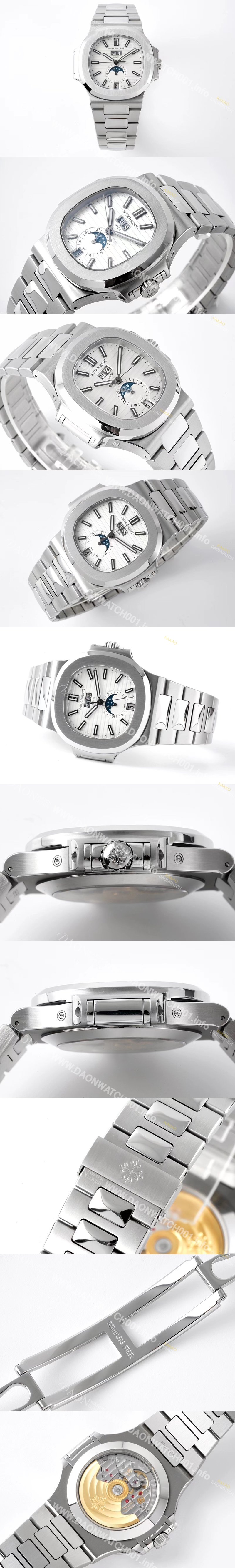 SA급 파텍필립 남성용 노틸러스 5726/1A-010 오토매틱 Cal.324 타입 40미리 문페이즈 메탈줄/밴드 화이트다이얼 PAT75439 xx