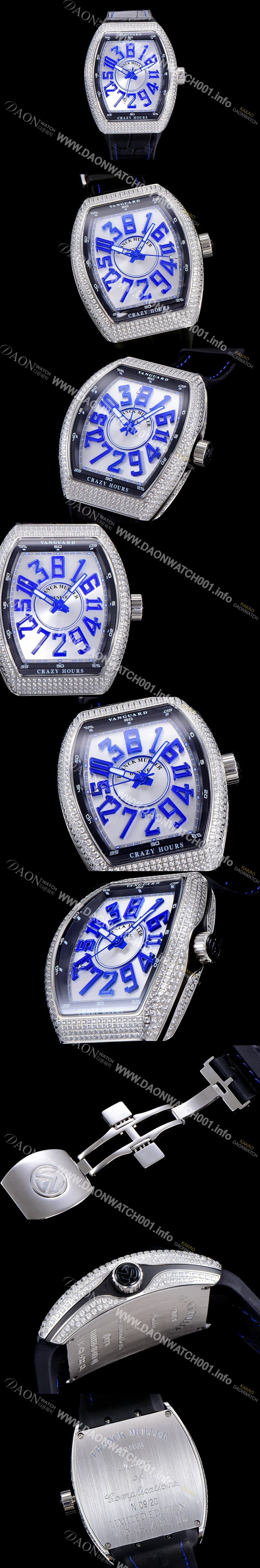 SA급 프랭크뮬러 남성용 뱅가드 오토매틱 CZ02타입 44미리 보석/큐빅 셋팅 가죽줄/스트랩 화이트다이얼 FRA73759 xx