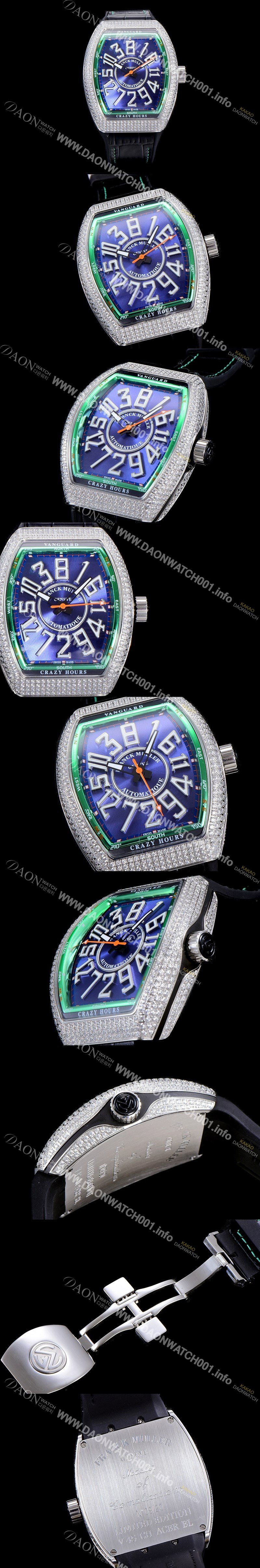 SA급 프랭크뮬러 남성용 뱅가드 오토매틱 CZ02타입 44미리 보석/큐빅 셋팅 가죽줄/스트랩 블루다이얼 FRA73741 xx