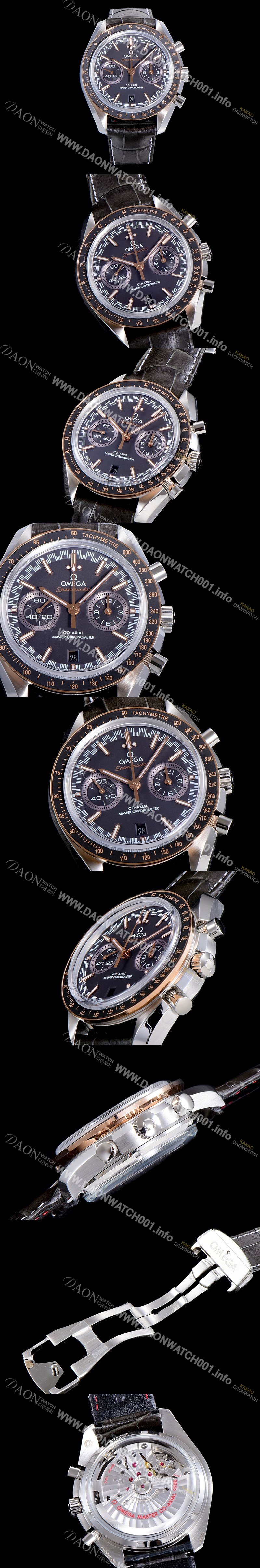 SA급 오메가 남성용 스피드마스터 라싱 크로노메터 44미리 오토매틱 P.9900 18K로즈골드 라인베젤 가죽밴드블랙다이얼 OMG79592 xx