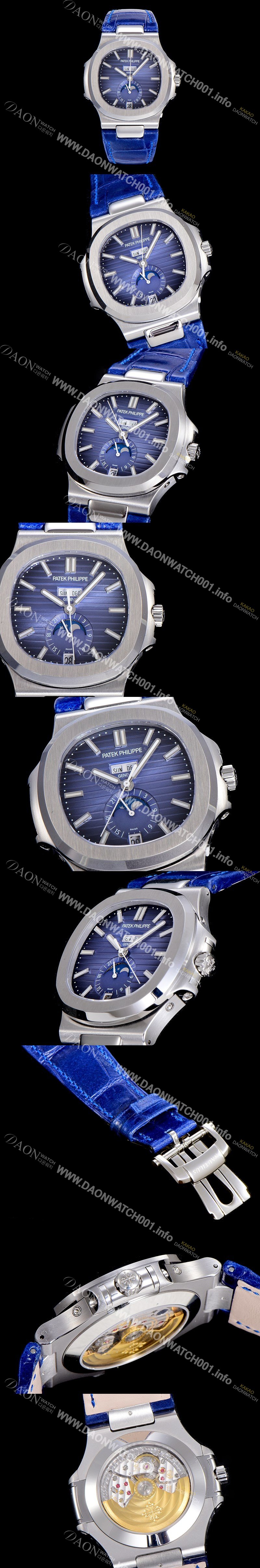 SA급 파텍필립 남성용 노틸러스 5726/1A-014 오토매틱 Cal.324 타입 40미리 문페이즈 가죽줄/밴드 블루다이얼 PAT75456 xx