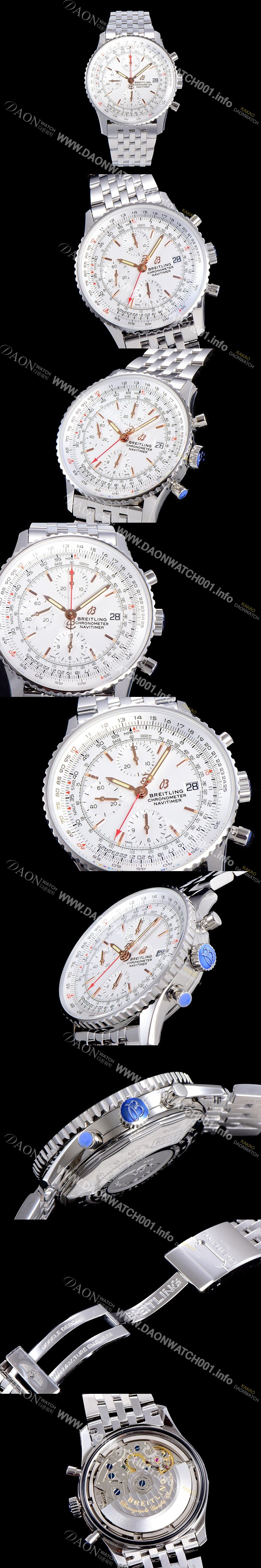 SA급 브라이틀링 남성용 네비타이머 크로노그래프 오토매틱 A7750-2 41미리 메탈시계 화이트다이얼 BRE75641 xx