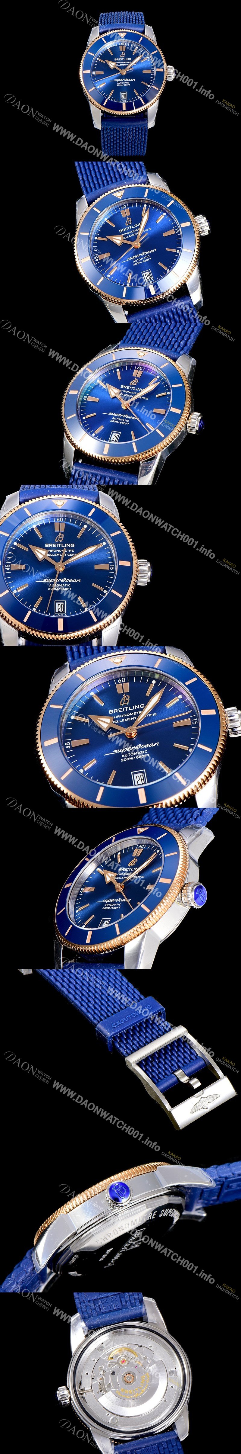 SA급 브라이틀링 남성용 하이 퀄리티 매장판 슈퍼오션 해리티지 II 오토매틱 18K 로즈골드 ETA2824-2 타입 42미리 세라믹베젤 러버/우레탄줄 블루다이얼 BRE75538 xx