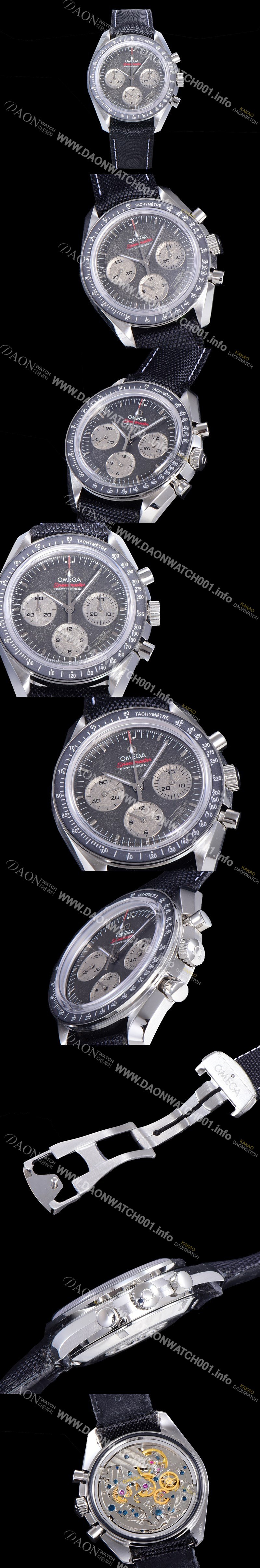 SA급 오메가 남성용 스피드마스터 크로노그래프 아폴로 15 40주년기념 수동형 42미리 가죽줄 블랙다이얼 OMG79586 xx