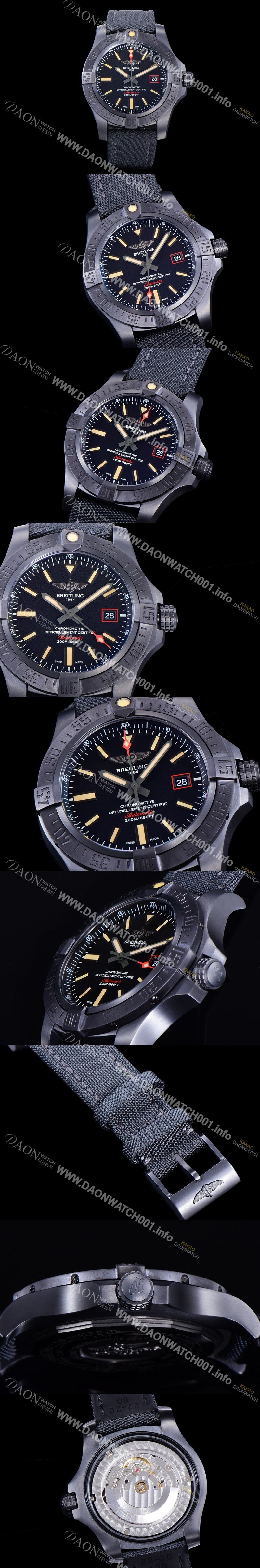 SA급 브라이틀링 남성용 어벤져 블랙브라이드 오토매틱 A2836-2 티타늄캐이스소재 나일론/나토천 44미리 블랙다이얼 BRE75659 xx