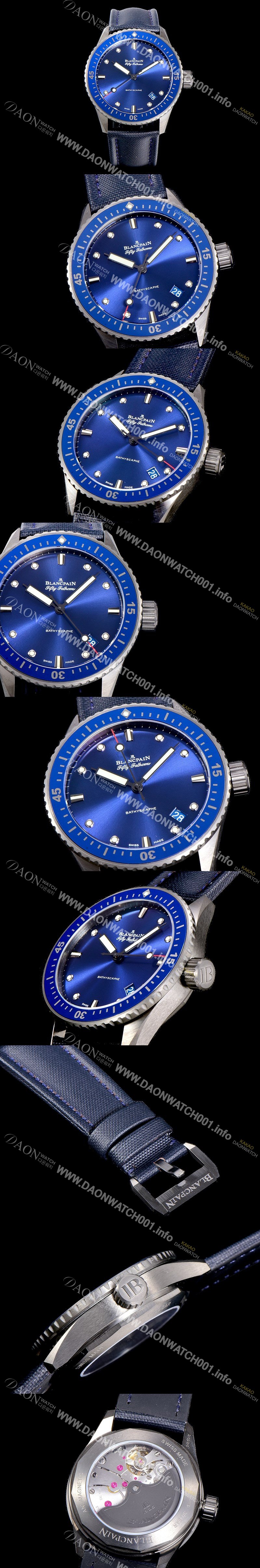 SA급 블랑팡 남성용 하이퀄리티 피프티 패덤스 오토매틱 티타늄케이스 칼리버 1315타입 43.6미리 미리바티스카프 리얼 세라믹 UP!! 다이버 워치 블루다이얼 BLA77856 xx