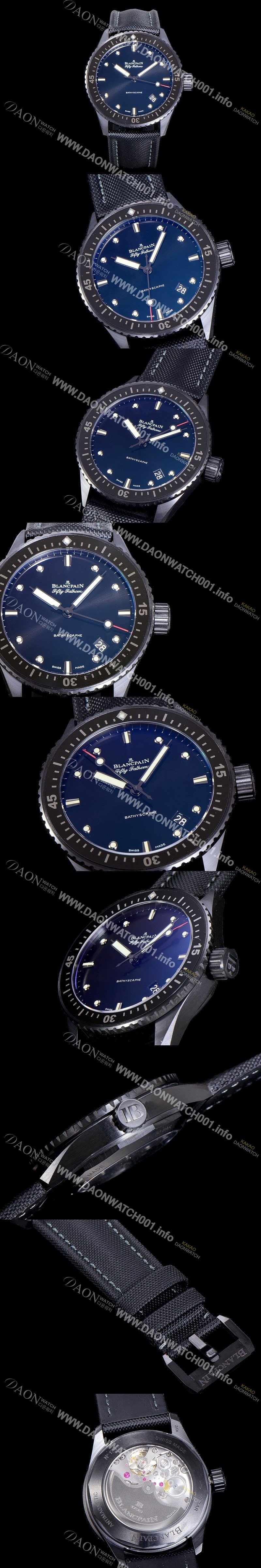 SA급 블랑팡 남성용 하이퀄리티 피프티 패덤스 오토매틱 칼리버 1315타입 43.6미리 미리바티스카프 리얼 세라믹 UP!! 다이버 워치 블랙 다이얼 BLA77847 xx