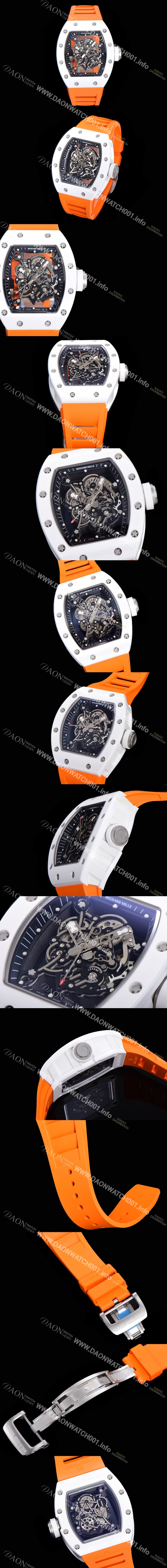 SA급 리차드밀레 남성용 RM055 세라믹 제질 수동형 무브먼트 50미리 러버밴드 스켈레톤 다이얼 RIC73938 xx