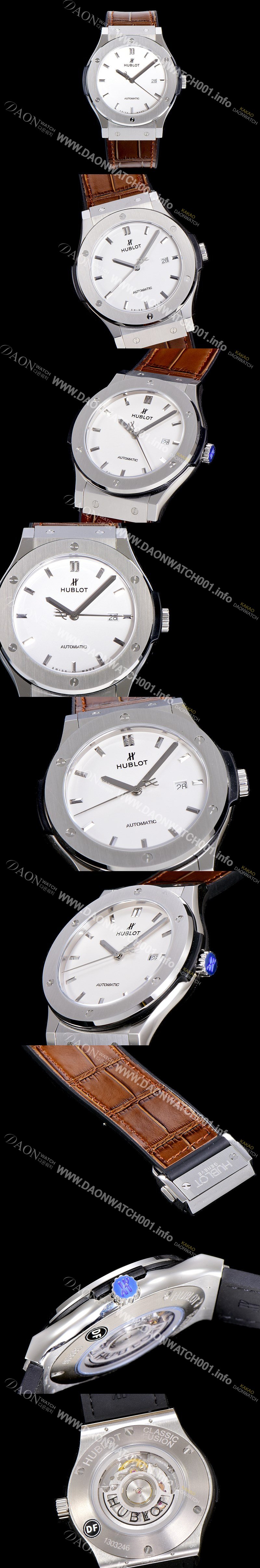 SA급 휴블렛 남성용 클래식 퓨전 45미리 오토매틱 9015 타입 가죽/러버 믹스 화이트다이얼 HUB73531 xx