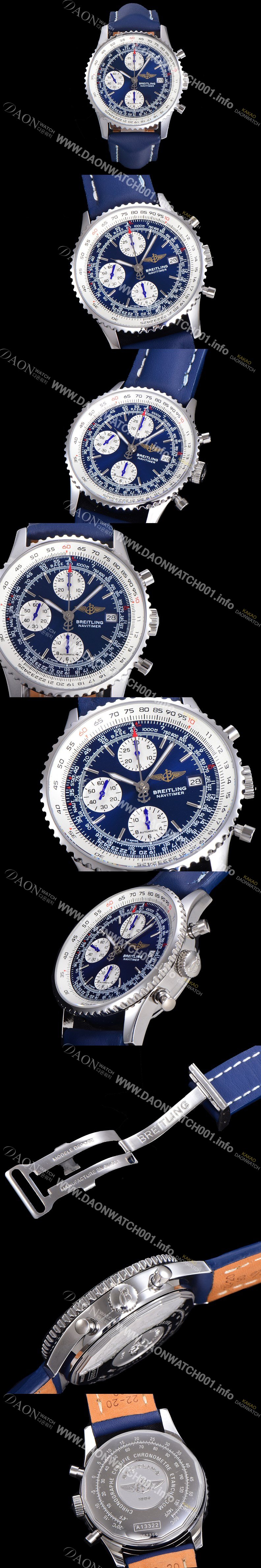 SA급 브라이틀링 남성용 네비타이머 1 크로노그래프 오토매틱 A7750타입 41미리 가죽시계 블루다이얼 BRE75681 xx