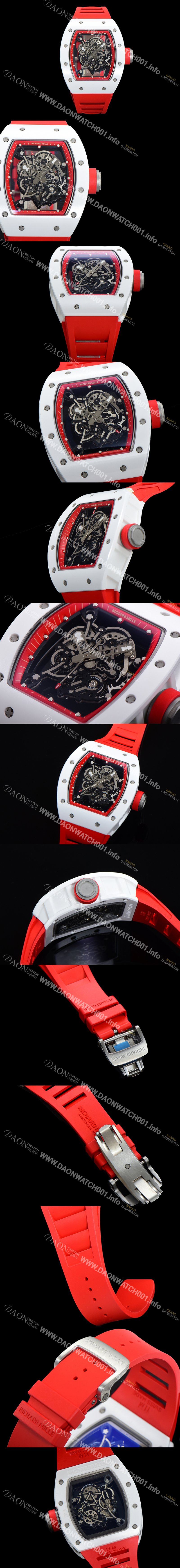 SA급 리차드밀레 남성용 RM055 세라믹 제질 수동형 무브먼트 50미리 러버밴드 스켈레톤 다이얼 RIC73972 xx