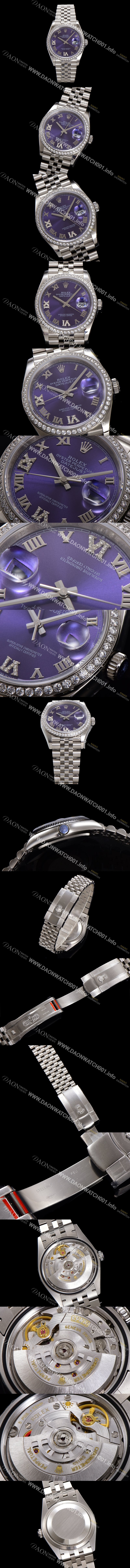 SA급 로렉스 남성용 데이저스트 m126284 로마인덱스 36mm 보석/큐빅 오토매틱 Cal.3235 무브먼트 퍼플 다이얼 rol5359 xx