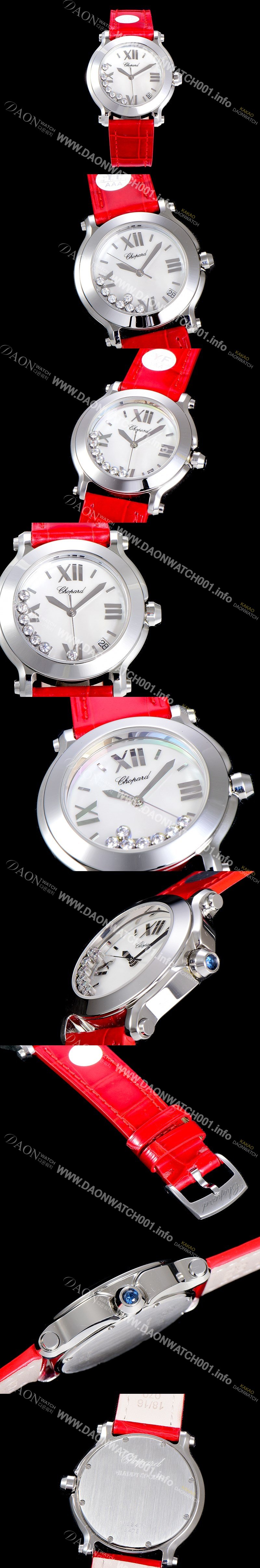 SA급 쇼파드해피스포츠 라운드 쿼츠 ETA-955.112 레이디 30미리 가죽줄 화이트다이얼 CHO73618 xx