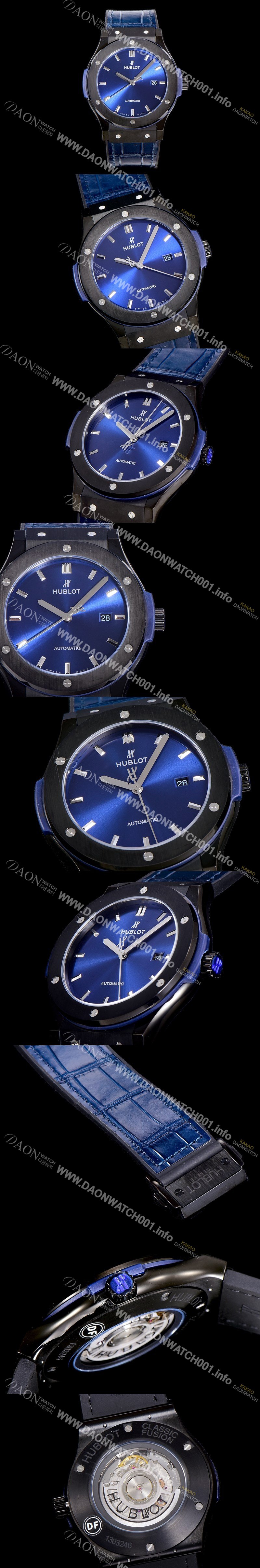 SA급 휴블렛 남성용 클래식 퓨전 45미리 블랙 PVD코팅오토매틱 9015 타입 가죽/러버 믹스 그린다이얼 HUB73568 xx