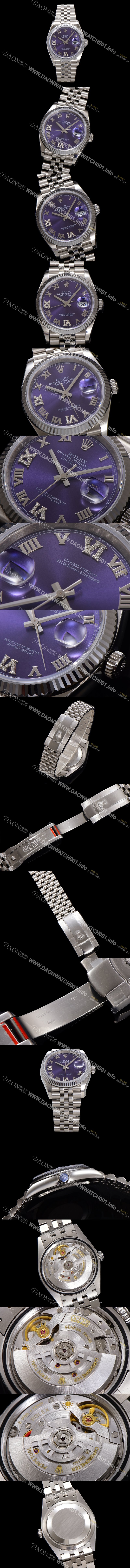 SA급 로렉스 남성용 데이저스트 m126234 로마인덱스 36mm 오토매틱 Cal.3235 무브먼트 퍼플 다이얼 rol5356 xx