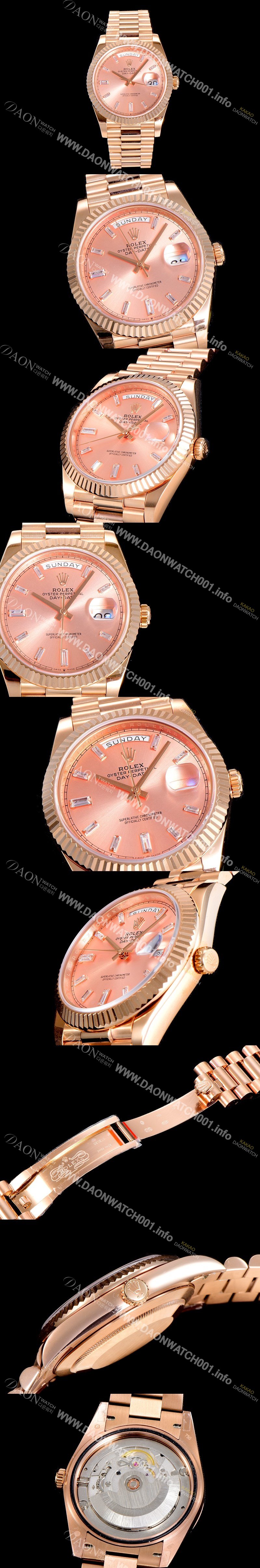 SA급 로렉스 남성용 데이데이트 오토매틱 로즈골드 올금 금장시계 이티애이 2836-2 40미리 핑크다이얼 3열 브레이슬릿 ROL79533 xx