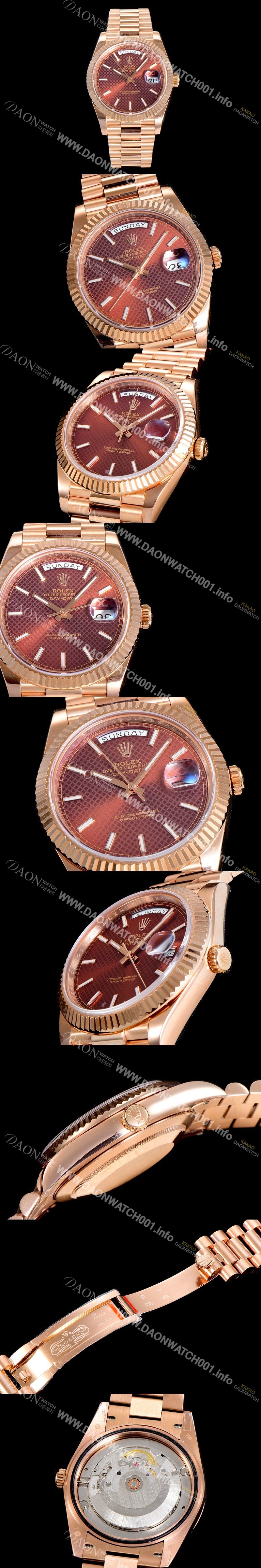 SA급 로렉스 남성용 데이데이트 오토매틱 로즈골드 올금 금장시계 이티애이 2836-2 40미리 브라운다이얼 3열 브레이슬릿 ROL79514 xx