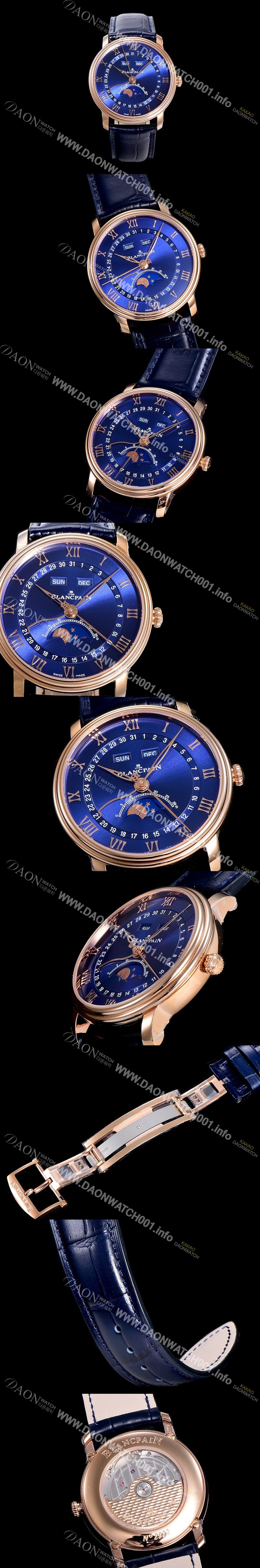 SA급 블랑팡 남성용 빌레레 퀀탬 컴플레트 문페이즈 Cal.6654 오토매틱 40미리 블랙가죽줄 18K 로즈골드 블루다이얼 BLA77837 xx