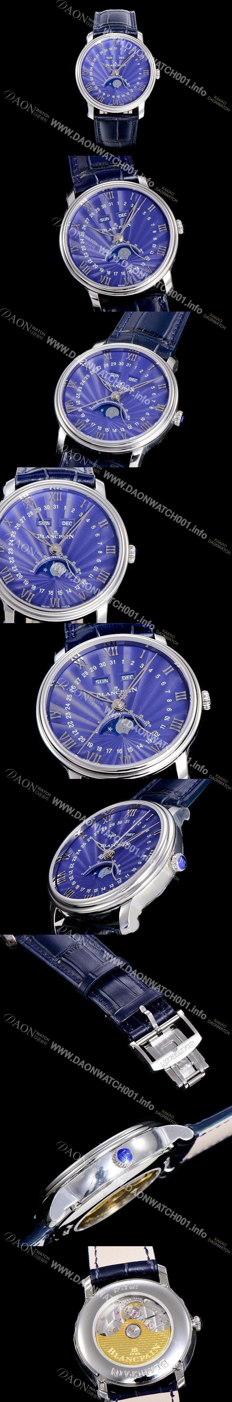 SA급 블랑팡 남성용 빌레레 퀀탬 컴플레트 문페이즈 Cal.6654 오토매틱 40미리 블랙가죽줄  블루다이얼 BLA77838 xx