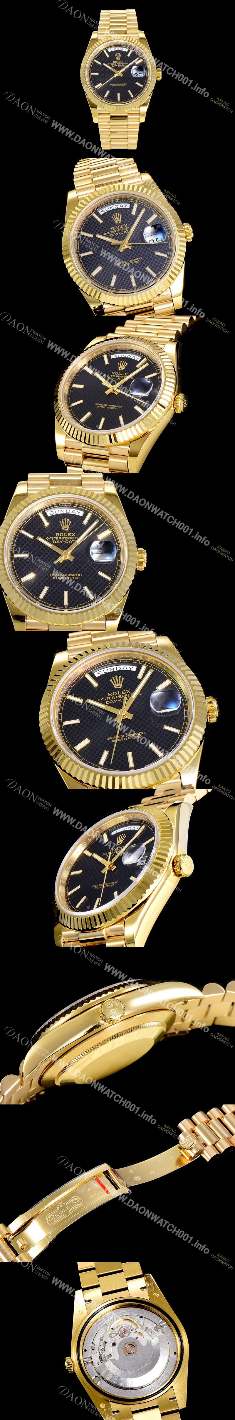 SA급 로렉스 남성용 데이데이트 오토매틱 옐루골드 올금 금장시계 이티애이 2836-2 40미리 블랙다이얼 3열 브레이슬릿 ROL79477 xx