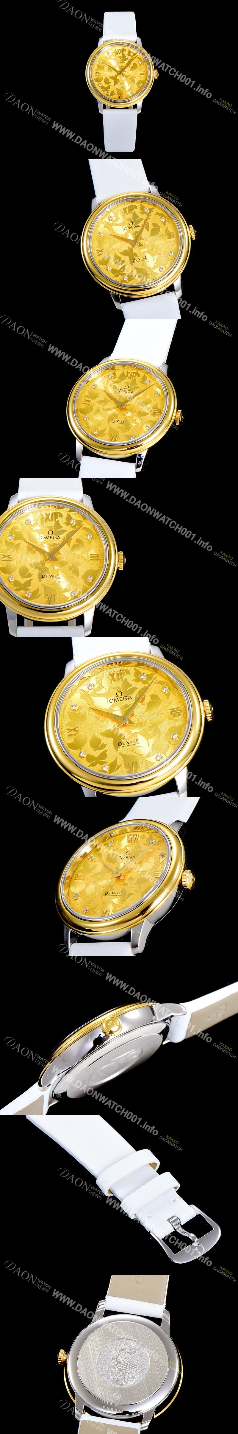 SA급 오메가 여성용 드빌 프레스티지 32.7미리 쿼츠 금장 4061타입 레이디 소가죽줄 골드다이얼 OMG79418 xx