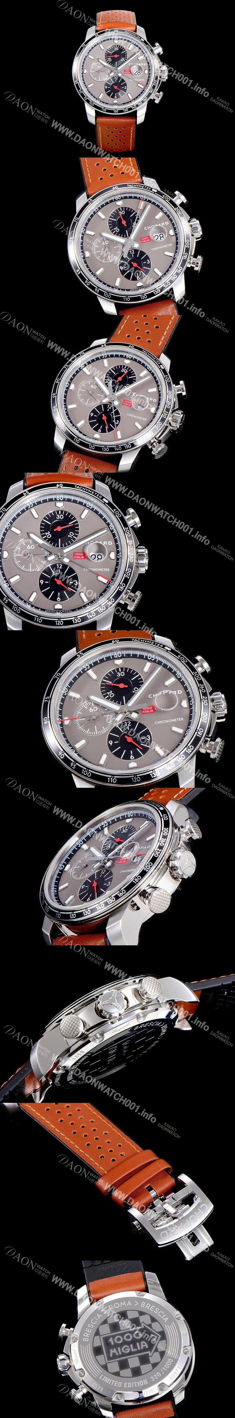 SA급 쇼파드 남성용 밀레 밀리아 GTS 크로노그래프 44미리 오토매틱 A7750-2 가죽줄 그레이 다이얼 CHO73581 xx