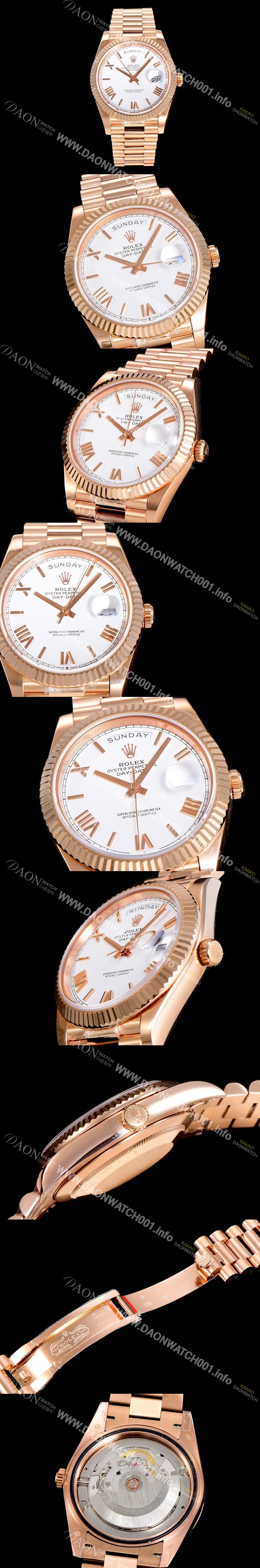 SA급 로렉스 남성용 데이데이트 오토매틱 로즈골드 올금 금장시계 이티애이 2836-2 40미리 화이트다이얼 3열 브레이슬릿 ROL79559 xx