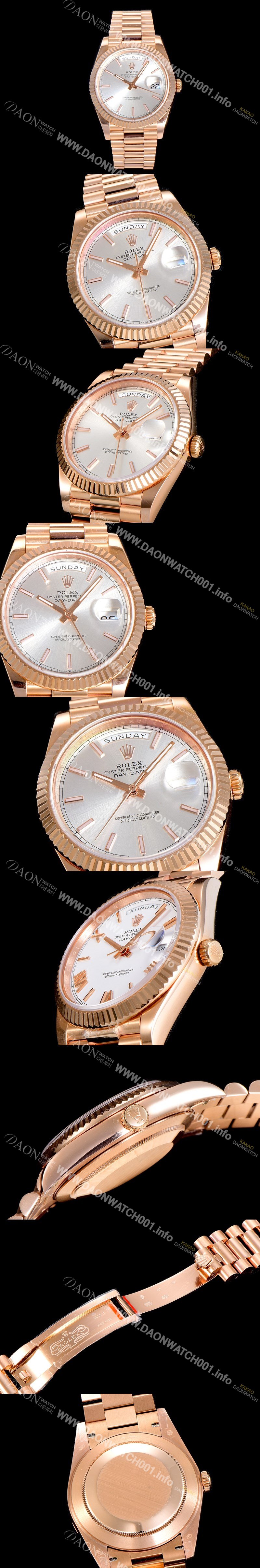 SA급 로렉스 남성용 데이데이트 오토매틱 로즈골드 올금 금장시계 이티애이 2836-2 40미리 화이트 실버다이얼 3열 브레이슬릿 ROL79541 xx
