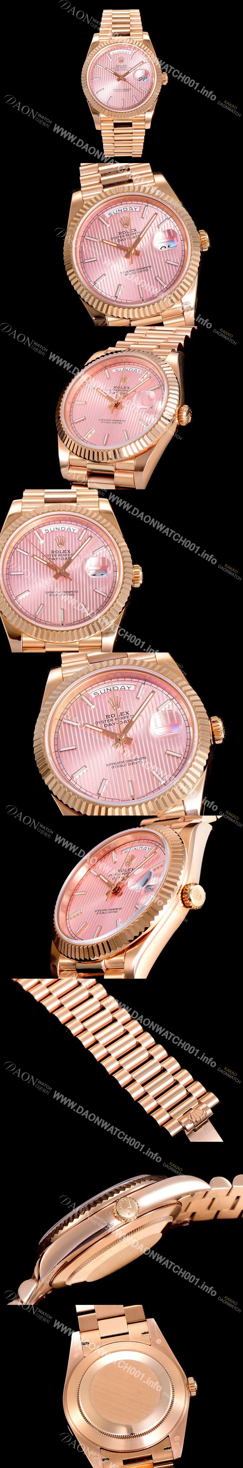 SA급 로렉스 남성용 데이데이트 오토매틱 로즈골드 올금 금장시계 이티애이 2836-2 40미리 핑크다이얼 3열 브레이슬릿 ROL79532 xx