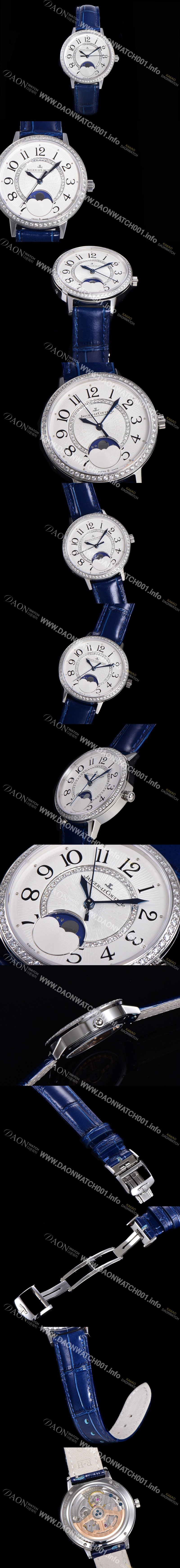 예거르꿀뜨르 랑데뷰 문미듐 오토매틱 Cal.935타입 34mm 보석/다이아 베젤 여성용 가죽줄 화이트다이얼 jag026076015