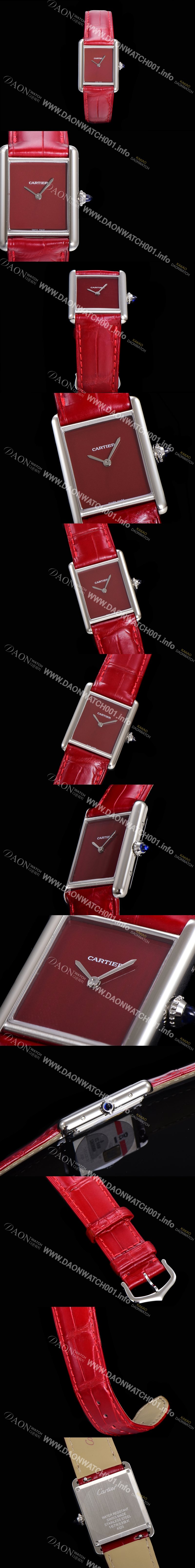 SA급 까르띠에 여성용 탱크 머스트 WSTA0054 로마 인덱스 33.7mm 레드 다이얼 악어가죽줄 쿼츠 무브먼트 CAR00571 xx
