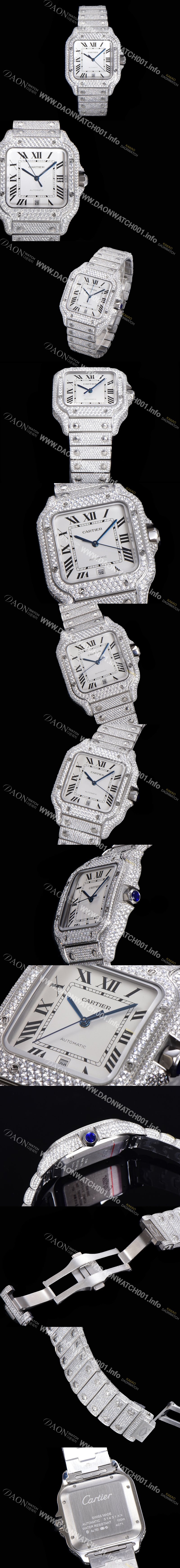 SA급 까르띠에 남성용 산토스 쥬얼 다이아몬드 셋팅 베젤 40mm 화이트 다이얼 오토매틱 무브먼트 CAR40183 xx