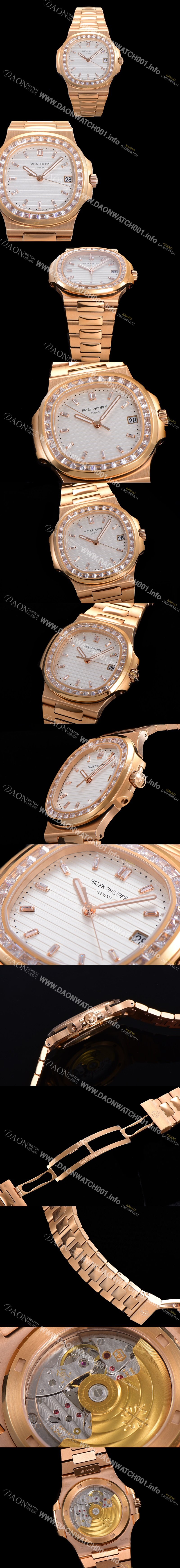 SA급 파텍필립 남성용 노틸러스 보석/큐빅 세팅 18k로즈골드 Cal.324 S C타입무브 오토매틱 40미리 화이트다이얼 PAT70640 xx