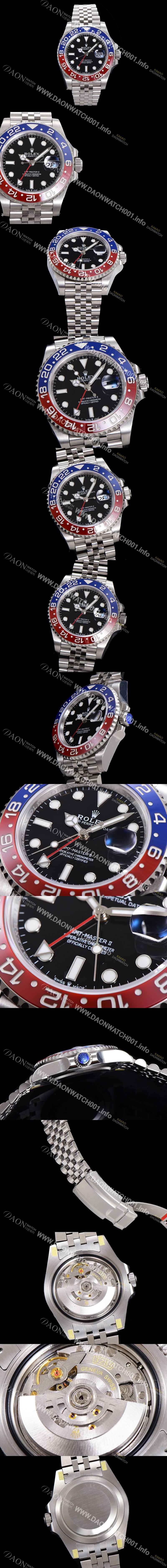 SA급 로렉스 남성용 신형 지엠티 마스터II 최종형 m126710blro-0001 펩시 904L스틸 !! 신형 Cal. 3285 오토매틱 무브먼트 듀얼 타임 블루/레드 투톤 24시간 회전 베젤 블랙 다이얼 브레이슬릿 ROL05949 xx