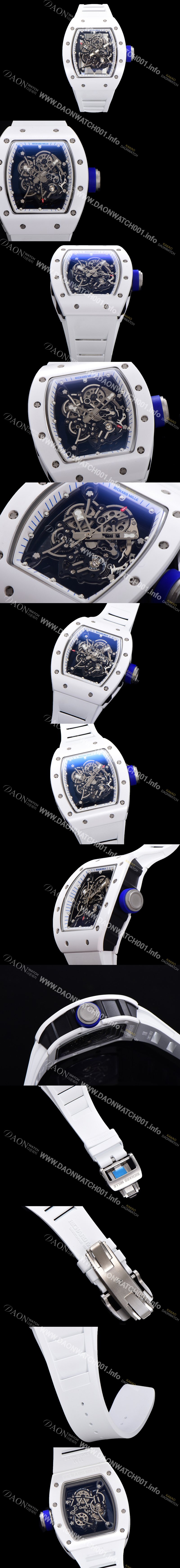 SA급 리차드밀레 남성용 RM055 세라믹 제질 수동형 무브먼트 50미리 러버밴드 스켈레톤 다이얼 RIC01039 xx