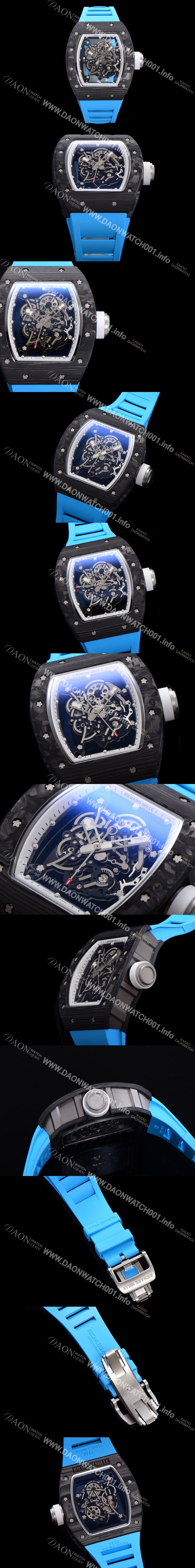 SA급 리차드밀레 남성용 RM055 NTPT 카본케이스 기계식 수동형 50미리 스켈레톤 블루다이얼 RIC09615 xx