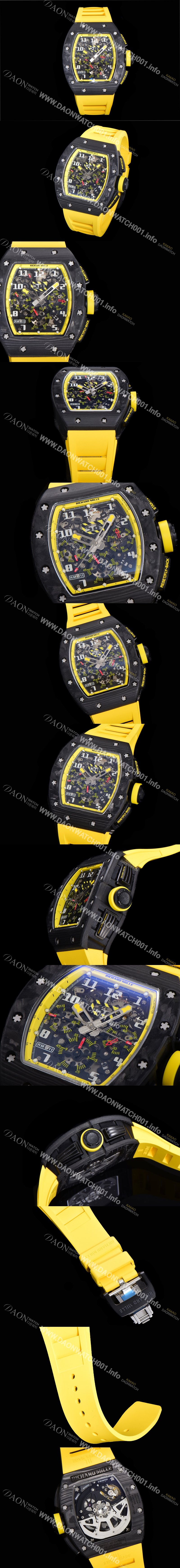 SA급 리차드밀레 남성용 RM011 100% 포지드 카본 케이스 스켈레톤 다이얼 신형 SHANGHAI ETA 7750B-2 크로노그래프 오토매틱 무브먼트 RIC08685 xx