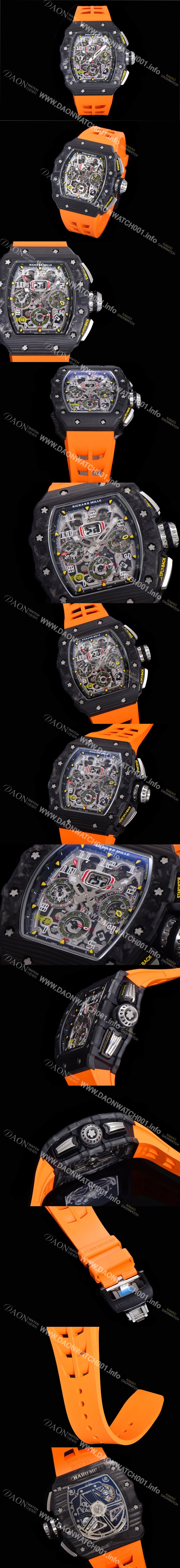 SA급 리차드밀레 남성용 플라이백 RM11-03 오버사이즈 데이트 크로노그래프레드 포지드 카본 케이스 스켈레톤 다이얼 오토매틱 무브먼트 RIC08695 xx