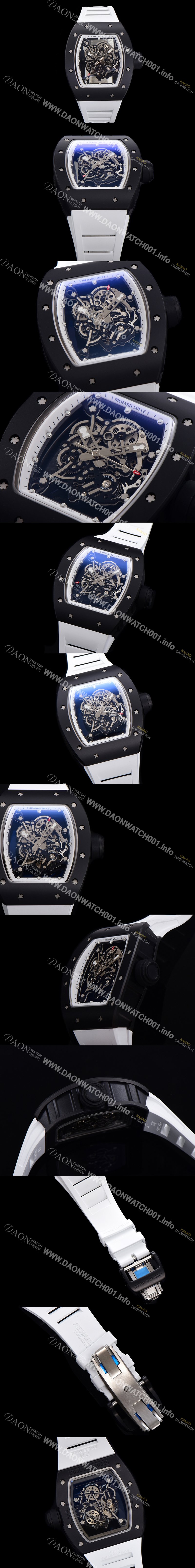 SA급 리차드밀레 남성용 RM055 블랙 PVD코딩 스켈레톤 다이얼 러버 스트랩 기계식 수동형 무브먼트 RIC07172 xx