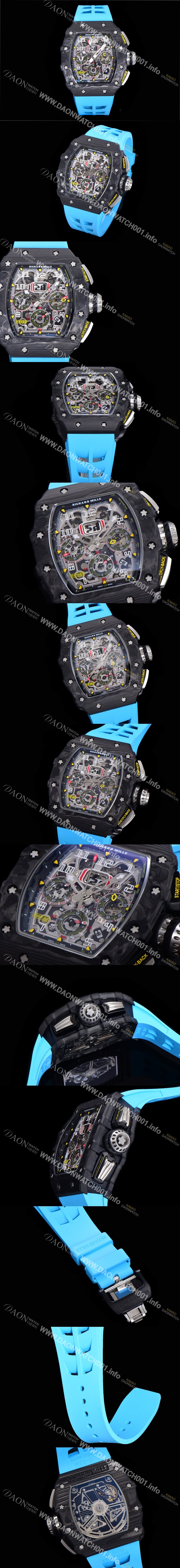 SA급 리차드밀레 남성용 플라이백 RM11-03 오버사이즈 데이트 크로노그래프레드 포지드 카본 케이스 스켈레톤 다이얼 오토매틱 무브먼트 RIC08703 xx